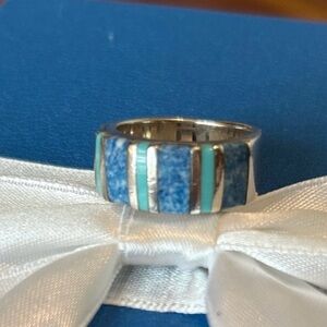 Elegant Turquoise and Silver Women's Band Ring